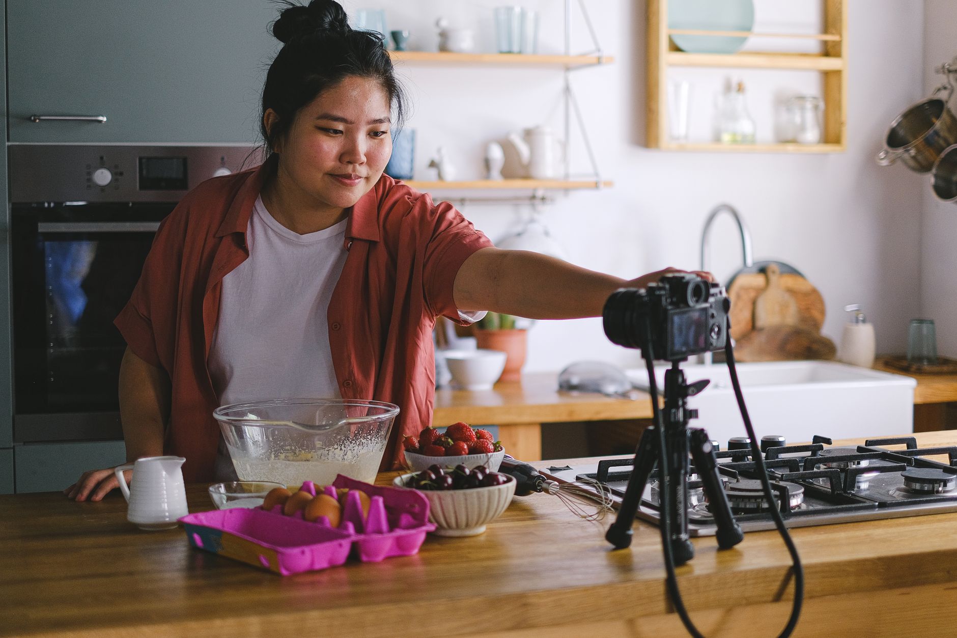 Content creator filming a product video for influencer marketing campaign